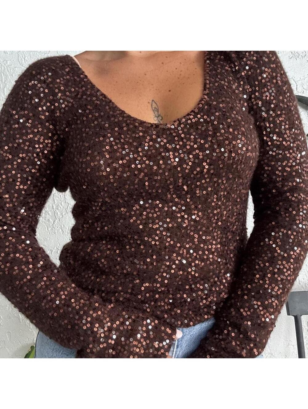 Donna Karan Women's Brown sequin top